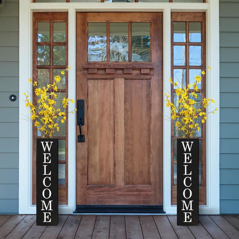 Glitzhome 30"H Double Sided Wooden Black Boxed WELCOME PORCH or WELCOME HOME Porch Sign