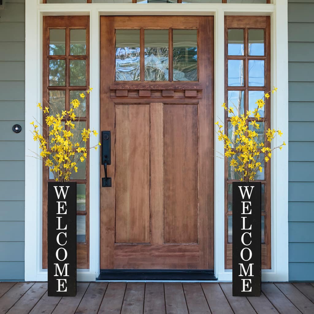 Glitzhome 30"H Double Sided Wooden Black Boxed WELCOME PORCH or WELCOME HOME Porch Sign