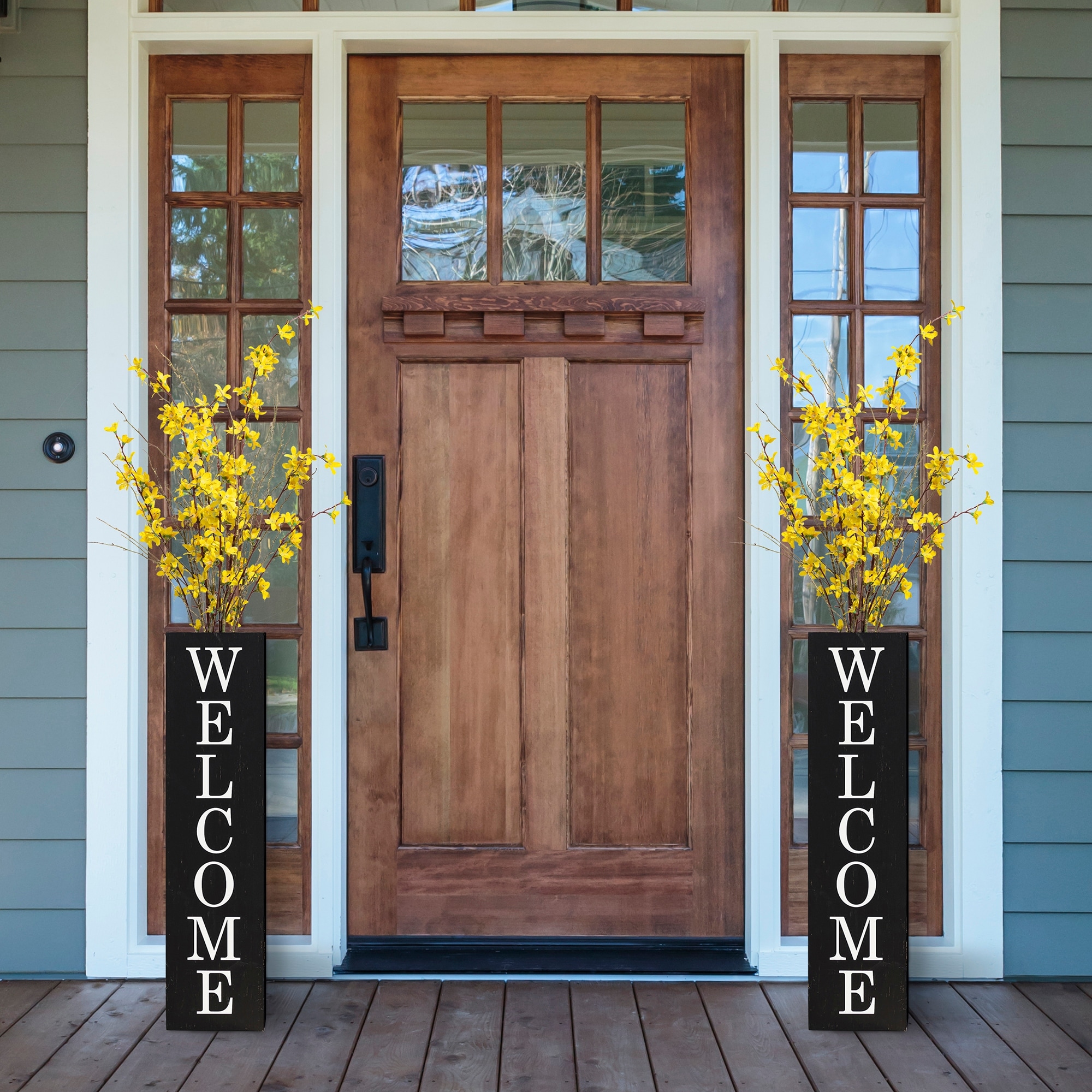 Glitzhome 30"H Double Sided Wooden Black Boxed WELCOME PORCH or WELCOME HOME Porch Sign
