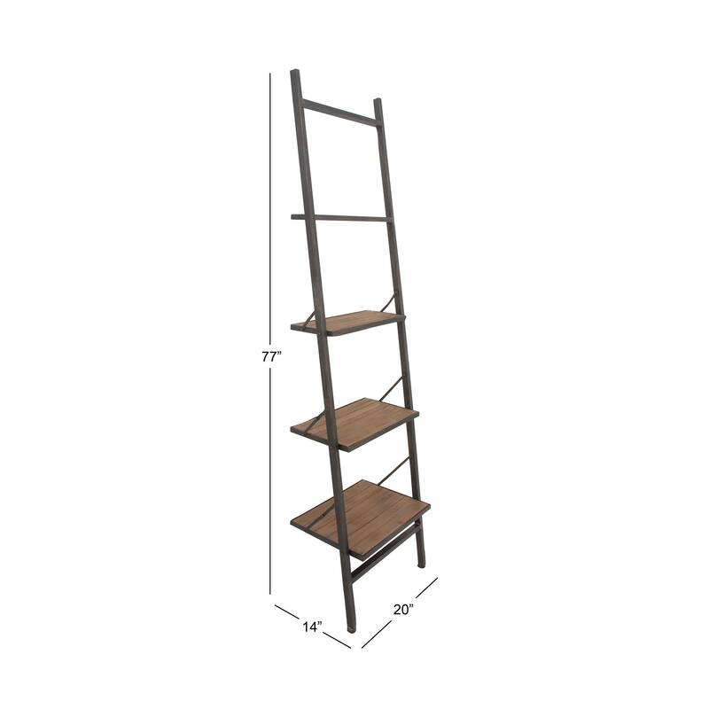Brown Wood Metal Industrial Farmhouse Leaning Ladder 4 Shelf Storage - 20 x 14 x 77