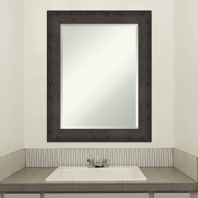 Dappled Beveled Wood Framed Bathroom Vanity Wall Mirror