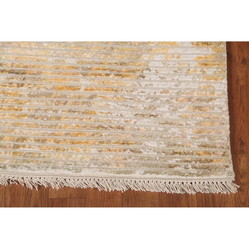 Striped Abstract Oriental Area Rug Hand-Knotted Wool Carpet - 5'6" x 7'9"