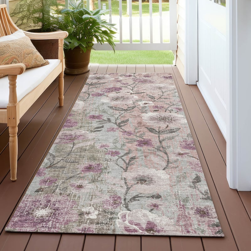 Machine Washable Indoor/ Outdoor Floral Joy Chantille Rug - Blush - 2'3" x 7'6"