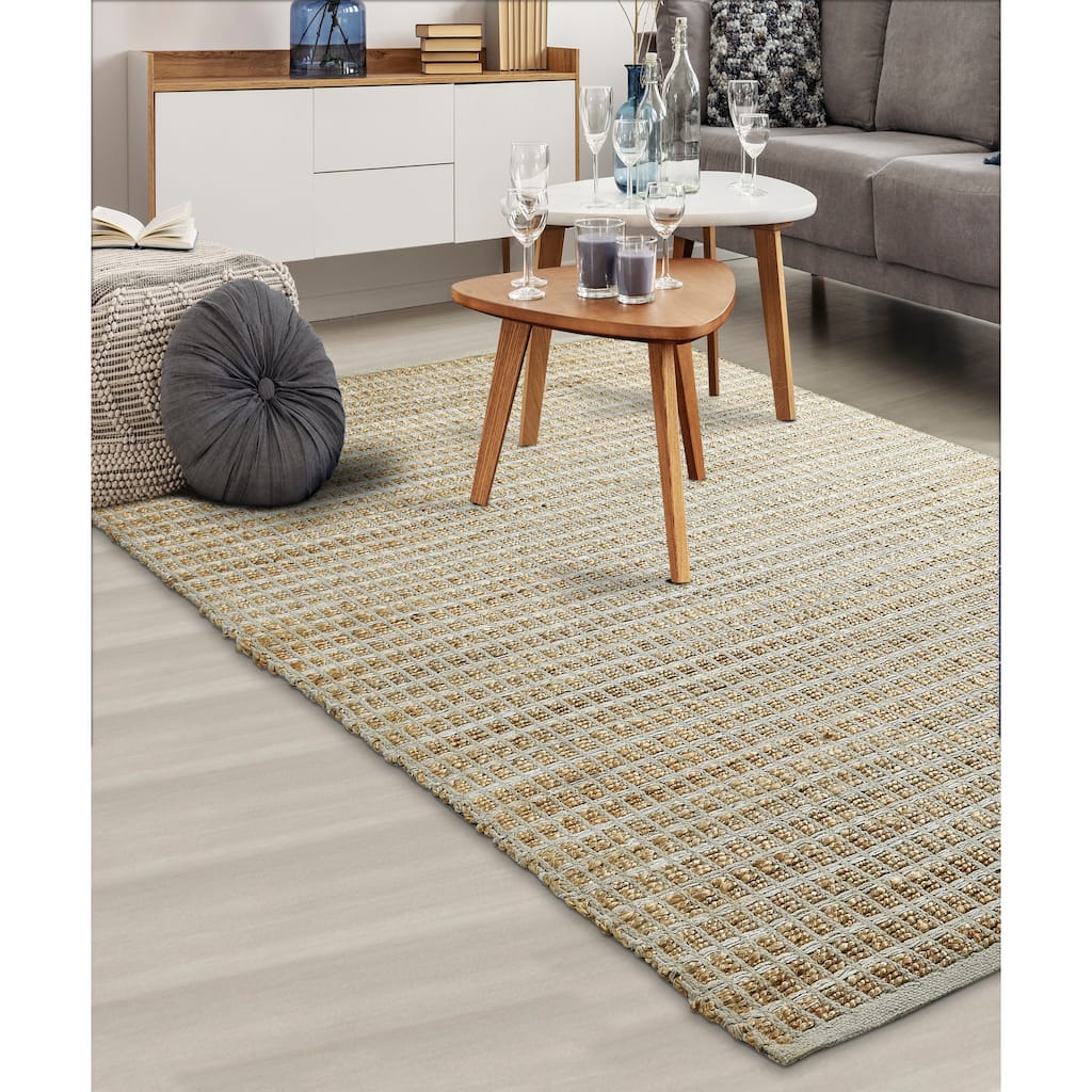 Sevita Jute Grid Area Rug, Natural and Gray