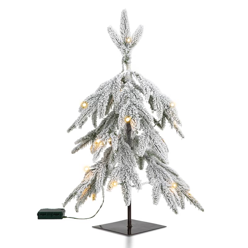Glitzhome 2ft Pre-Lit Flocked Pine Artificial Christmas Tree With Lights and Timer - 2ft