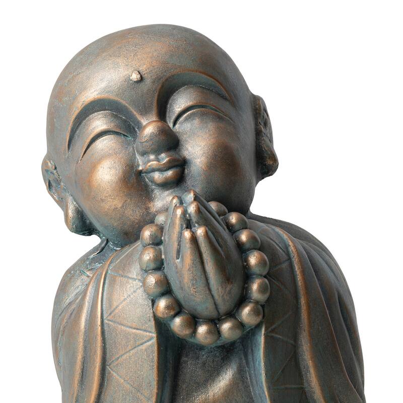 Glitzhome MGO Faux Bronze Buddha Garden Statue Monk Sculpture Indoor Outdoor Decor Gifts