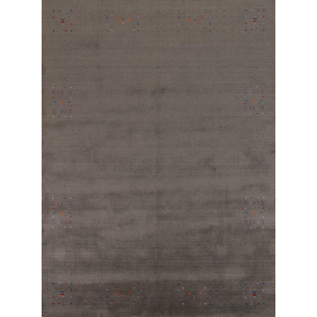 Hand Knotted Oriental 100% Wool Carpet Tribal Tribal Greys & Charcoal Gabbeh Area Rug - 10' 1'' X 8' 3''