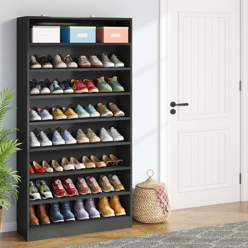 Wood Shoe Cabinet, Freestanding Shoe Storage Cabinet, Open Storage Shoe Organizer Entryway Shoe Rack Cabinet