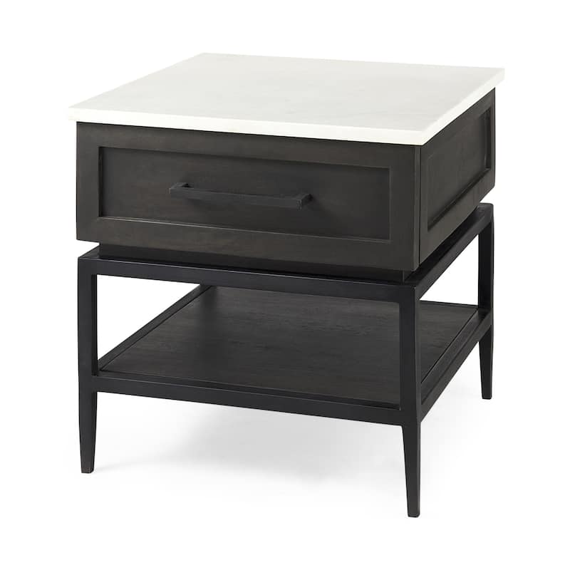 Updated Rustic Dark and Light Marble Top Cabinet - 22" H x 22" W x 22" D