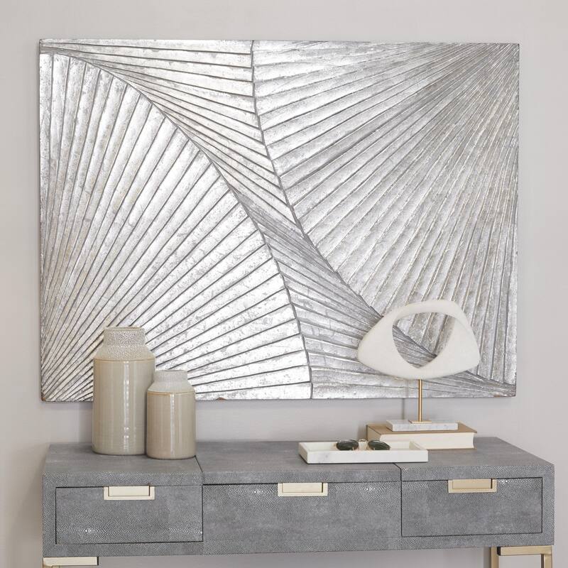 Wood Geometric Carved Radial Home Wall Decor - Gold or Silver - Roche River Decor
