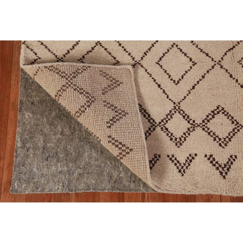 Hand Knotted Oriental 100% Wool Carpet Modern Geometric Beige & Ivories Moroccan Area Rug - 8' 0'' X 5' 0''