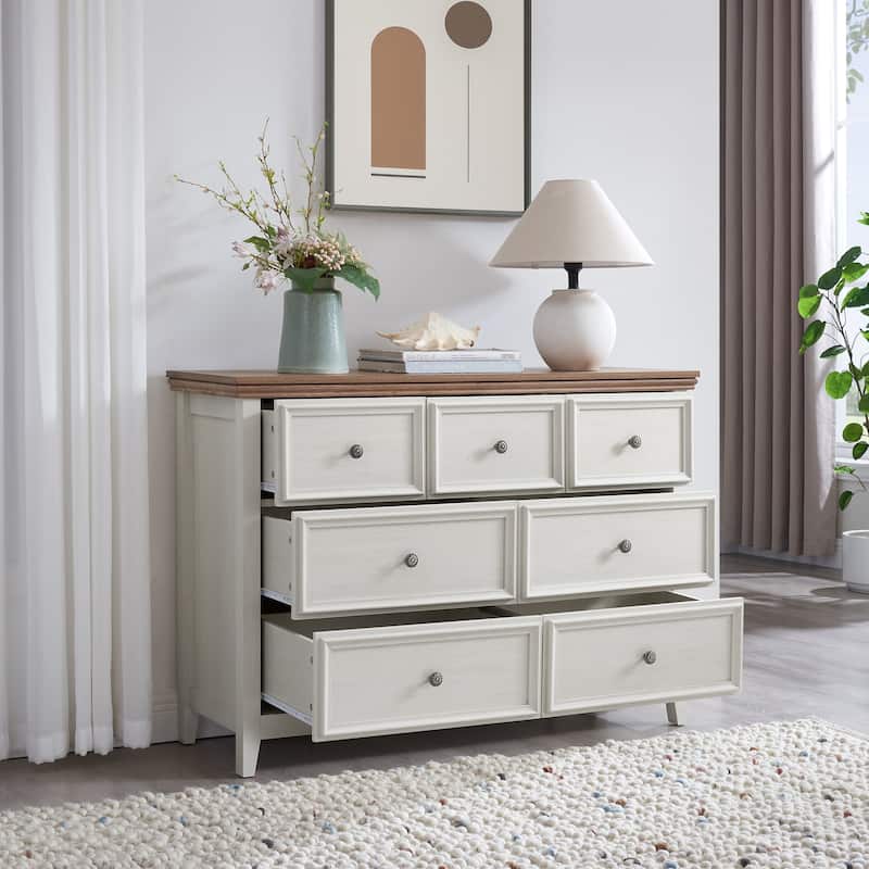 GDFStudio - Farmhouse Modern 7-Drawer Dresser Cabinet with Smooth Metal Slides and Wide Top