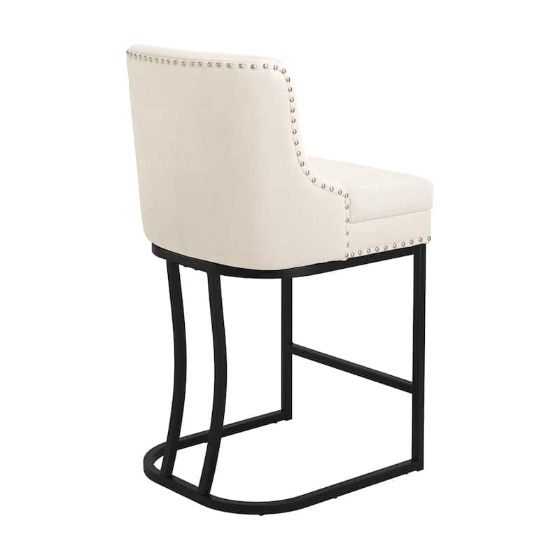 26" Modern Metal Barstools Set of 2 Upholstered Counter Height Bar stools with Back and 6" Thick Cushion for Kitchen Island