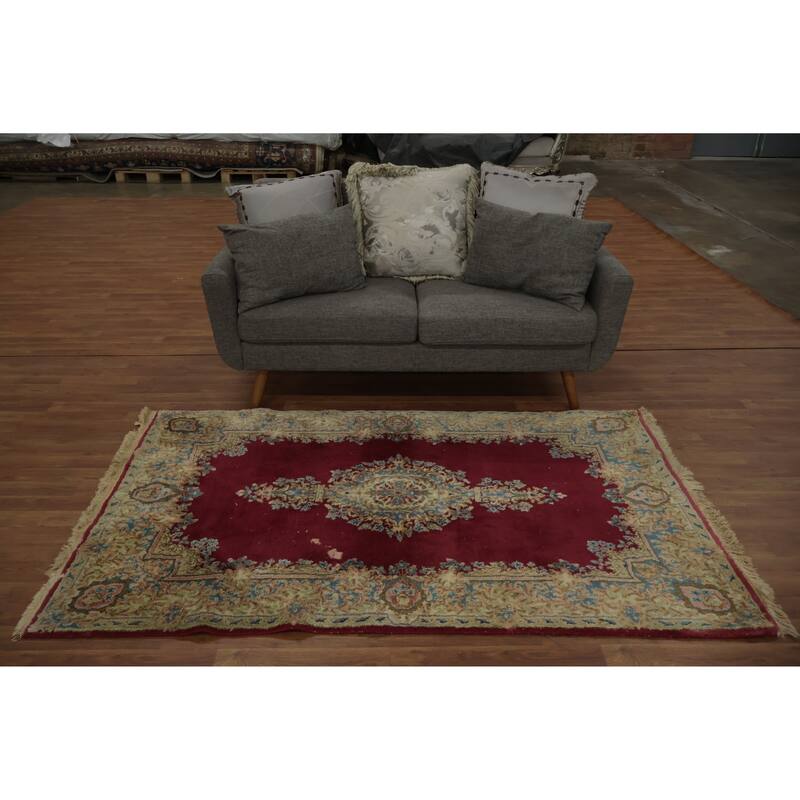 Hand Knotted Oriental 100% Wool Carpet Traditional Floral Red Kerman Area Rug - 6' 8'' X 4' 0''