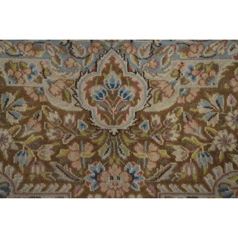 Hand Knotted Oriental 100% Wool Carpet Traditional Floral Beige & Ivories Kerman Area Rug - 11' 2'' X 7' 9''