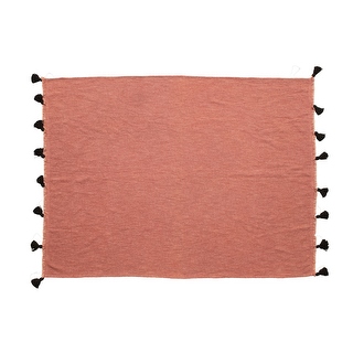 Cotton Blend Throw with Tassels, Rose Color & Black