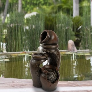 3-Tier Fountain Modern Decorative Polyresin Clay Pot Electric Outdoor Hand Painted Cascading Water Feature by Pure Garden