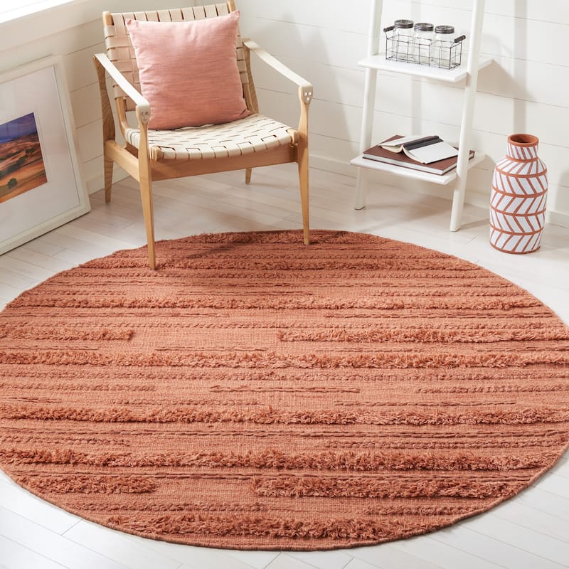 SAFAVIEH Handmade Vermont Kami Wool Rug - 4' Round - Rust/Orange