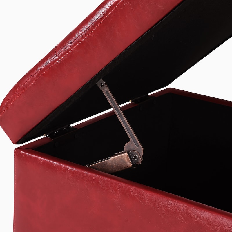 Adeco Bonded Leather Storage Ottoman Square Tufted Cube Footstool