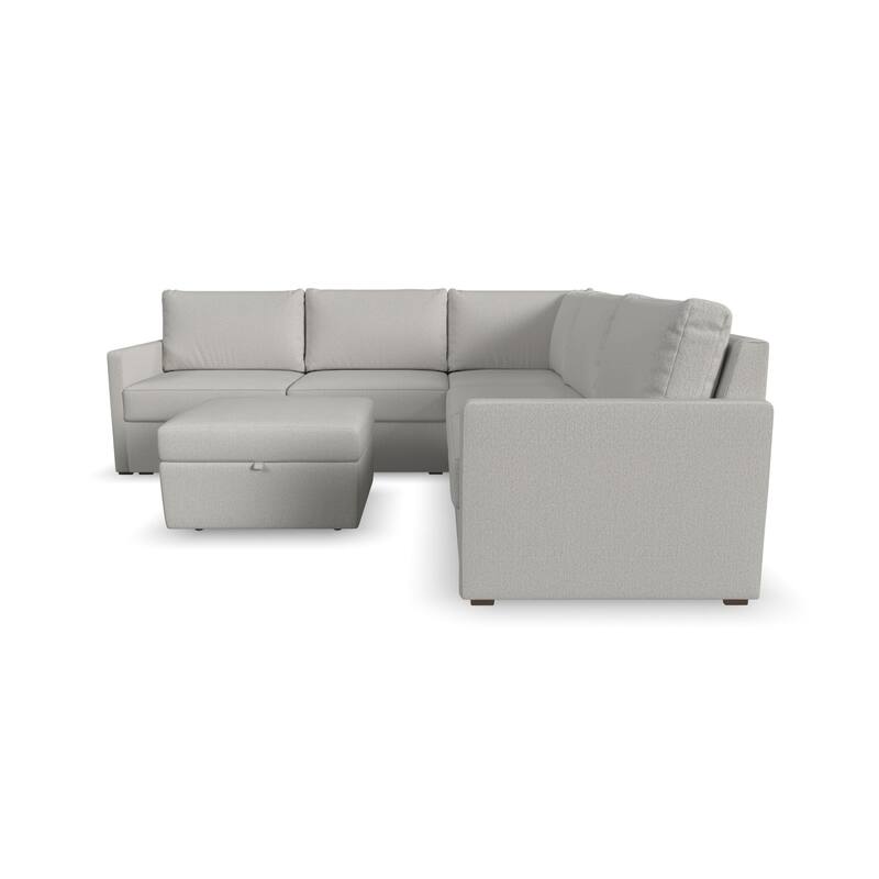 Flex Taupe Fabric 5-Seat Sectional with Narrow Arm and Storage Ottoman - 102" x 35" x 102"