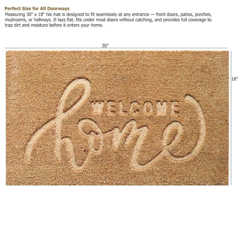 Gardenised Heavy Duty Coco Coir Doormat Non Slip PVC Baking Embossed Welcome Design Natural Coconut Fiber Floor Mat 18x30"
