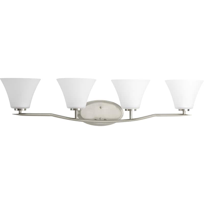 Bravo Collection Four-Light Brushed Nickel Etched Glass Modern Bath Vanity Light - 9" x 37.25" x 8.75" - 9" x 37.25" x 8.75"