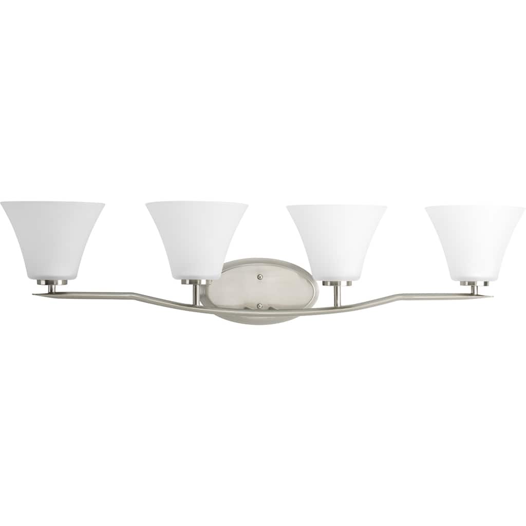 Bravo Collection Four-Light Brushed Nickel Etched Glass Modern Bath Vanity Light - 9" x 37.25" x 8.75"