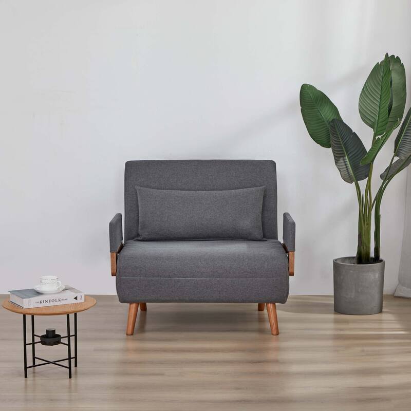 Modern Foldable Sofa Bed - Single Sleeper with Linen Fabric, 6-Level Adjustable Backrest, Converts in 10 Sec, Silent Hinges