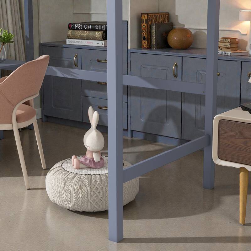 Twin High Loft Bed with Desk and Ladder, Solid Rubber Wood Loft Bed with Safety Guardrails