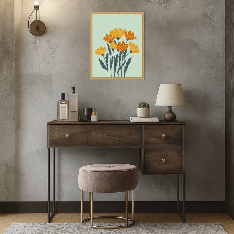 Orange Yellow Flowers by Angela Minca Framed Canvas Wall Art Print