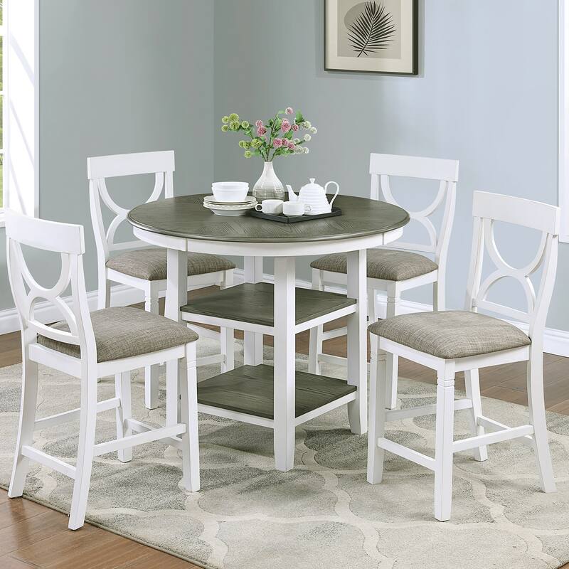 5 Piece Counter Height Dining Set with 2 Open Shelves