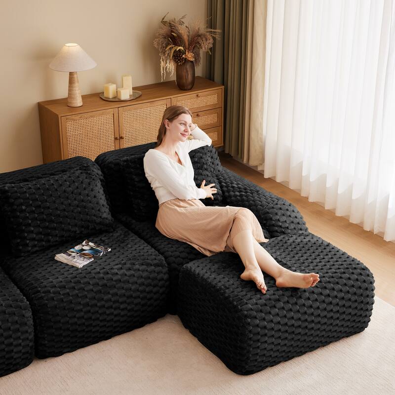 Roomfitters 82" Modular L-Shape Flannelette Sectional, No Assembly Boneless Cloud Sofa