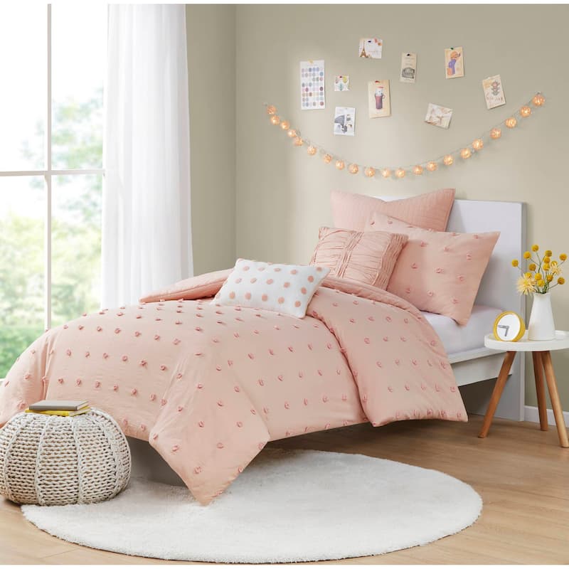 Intelligent Design Brooklyn Cotton Jacquard Comforter Set with Euro Shams and Throw Pillows