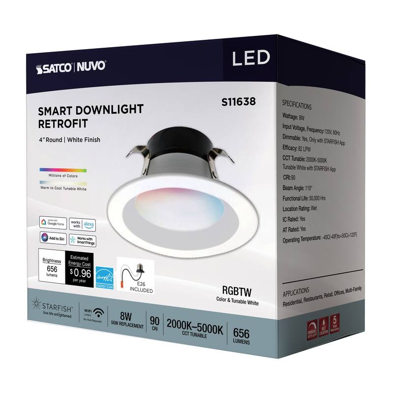 Starfish 8W LED Retrofit Downlight 4 Inch RGBTW Round White
