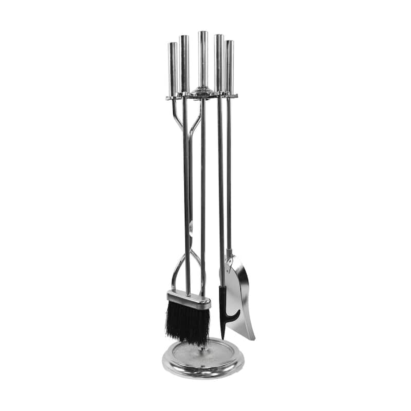 Achla Designs Neoclassic Set of 4 Fireplace Tools w/Round Base, 30 Inch Tall - Chrome