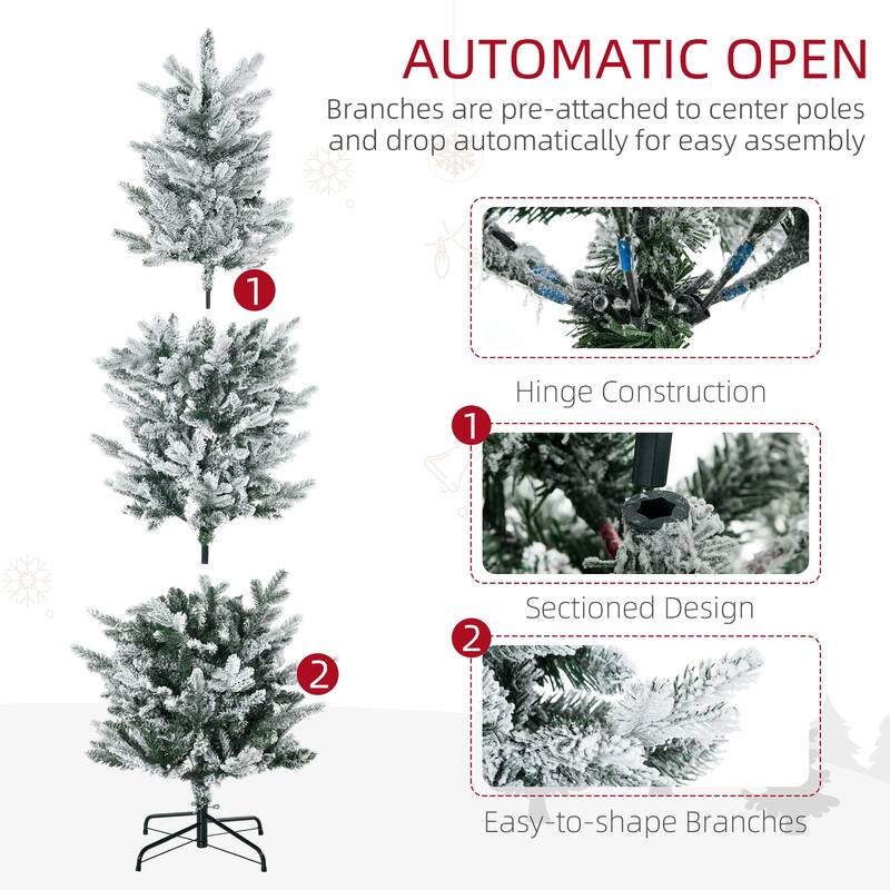 6ft Snow-Dusted Pencil Christmas Tree with Realistic Branches and Steel Base
