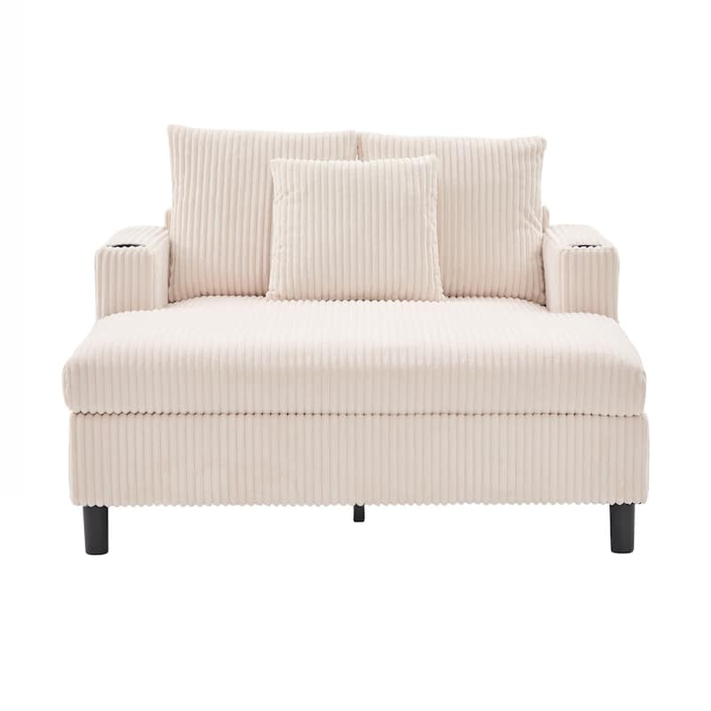 Modern Corduroy Oversized Recliner Sofa with Deep Seat, 3 Pillows, USB Charging, RGB LED Light Strip, Cup Holder, Side Pocket