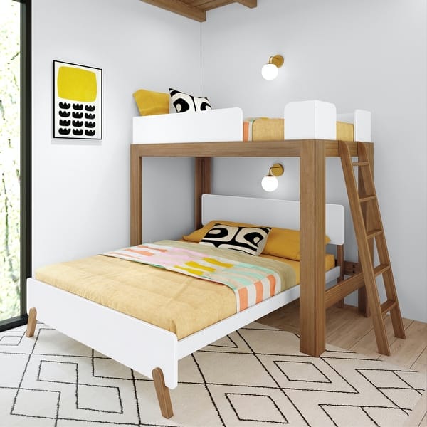 slide 2 of 38, Max and Lily L-Shaped Twin over Queen Bunk Bed with Ladder on End