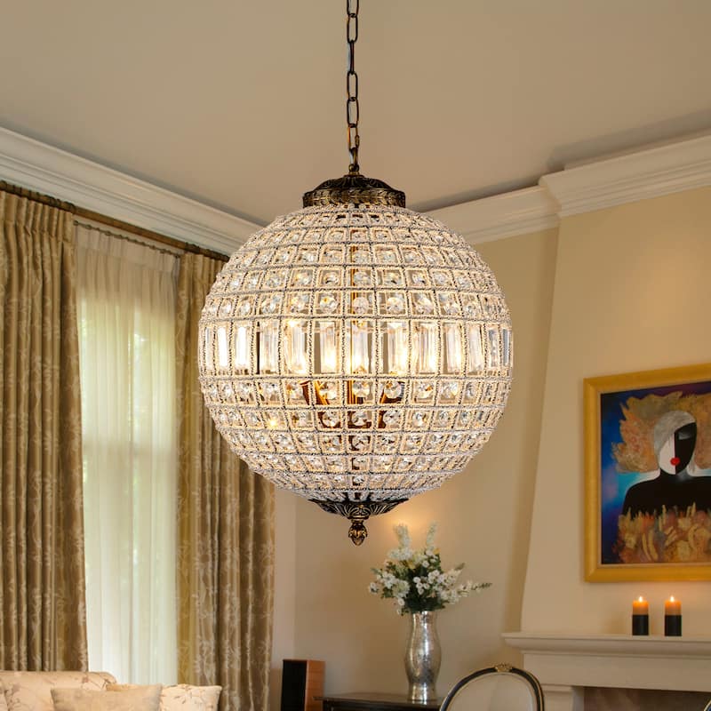 1/3/5-Light Retro French Crystal Globe Chandelier