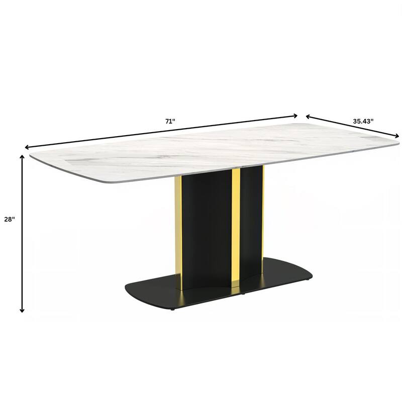 Sylva Dining Table Rectangular Tabletop in Gold Pedestal Base