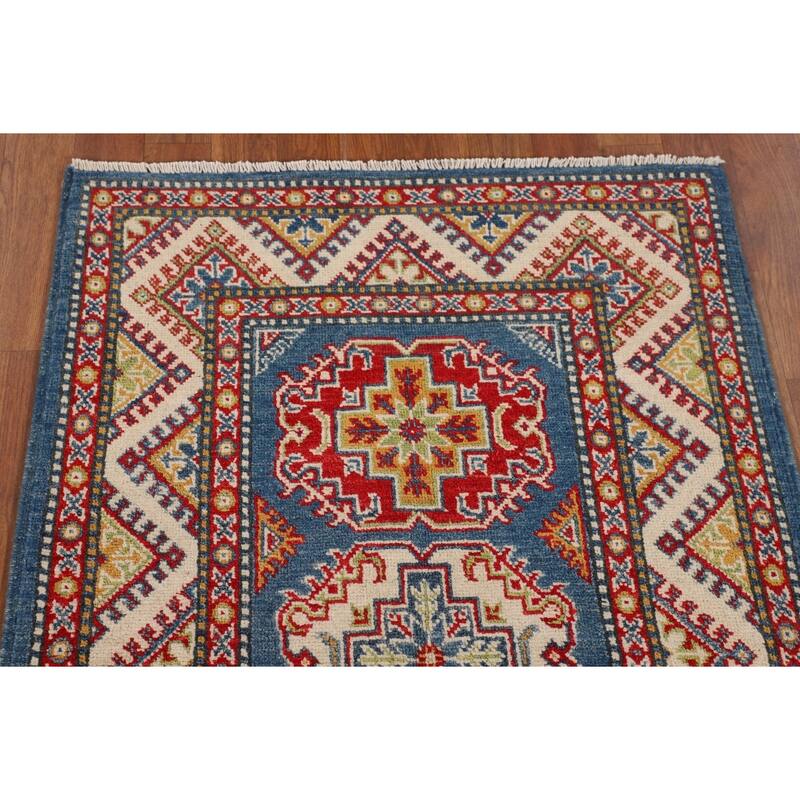 Blue Kazak Accent Rug Handmade Wool Carpet - 2'9" x 4'1"
