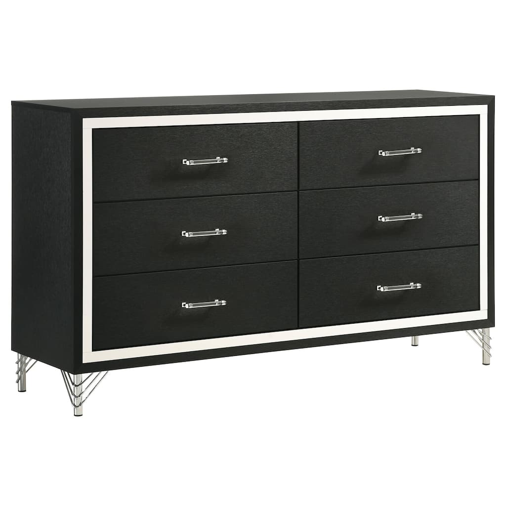 6-Drawer Black Dresser Cabinet with Smooth Glide Drawers, Sleek Contemporary Look, and Spacious Bedroom Storage