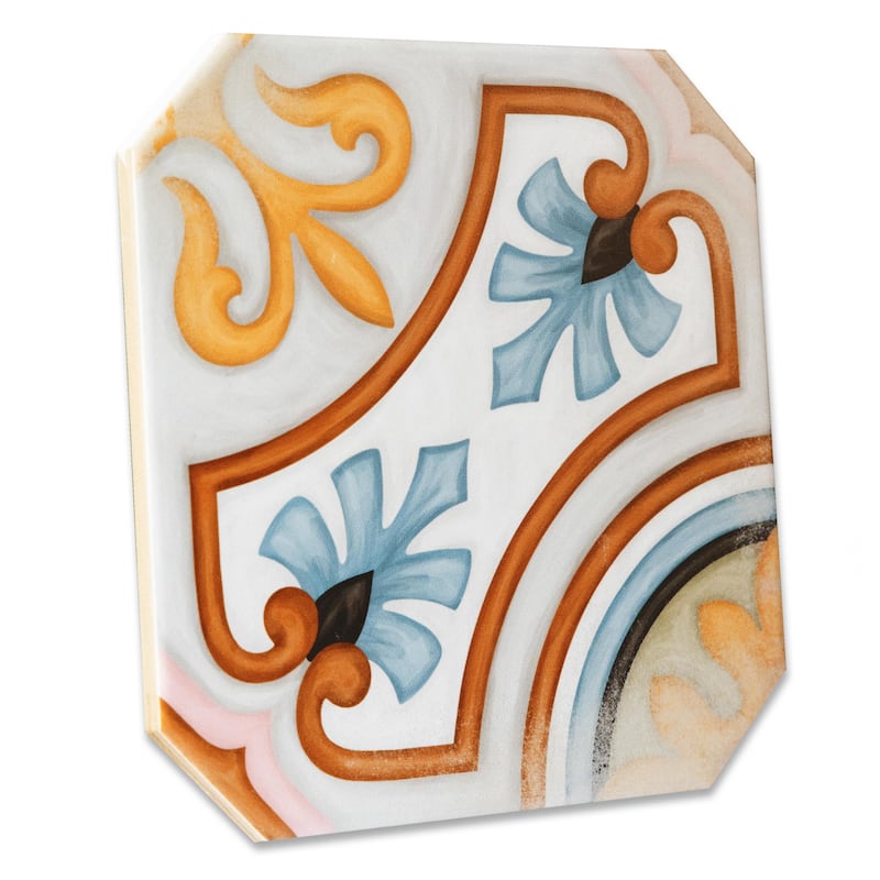 Merola Tile Vaudeville Octagon Deco Diglas with Taco Pink 7-7/8" x 7-7/8" Porcelain Floor and Wall Tile