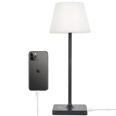 Cordless Rechargeable Battery Operated Table Lamp Black Aluminum - 16 x 6 Inches