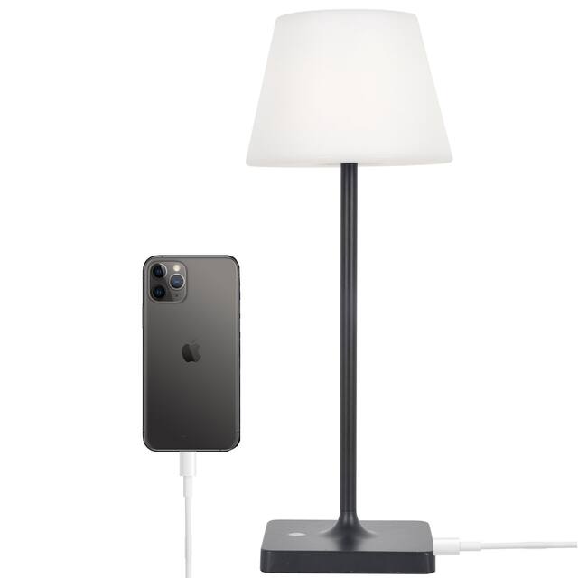 Cordless Rechargeable Battery Operated Table Lamp Black Aluminum - 16 x 6 Inches - 16 x 6 Inches - Black