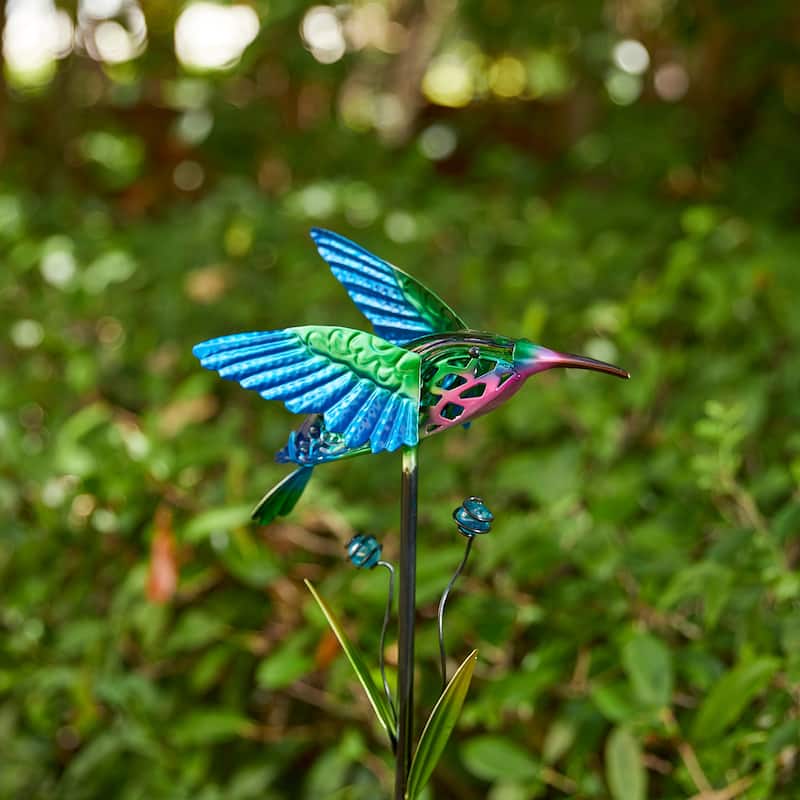 Glitzhome Outdoor Solar Lighted Garden Stake Frog Hummingbird Design