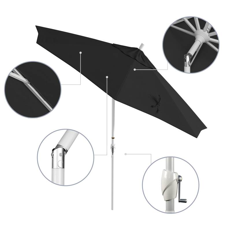 California Umbrella 9' Round Crank Lift Push Button Tilt White Aluminum Patio Umbrella Sunbrella
