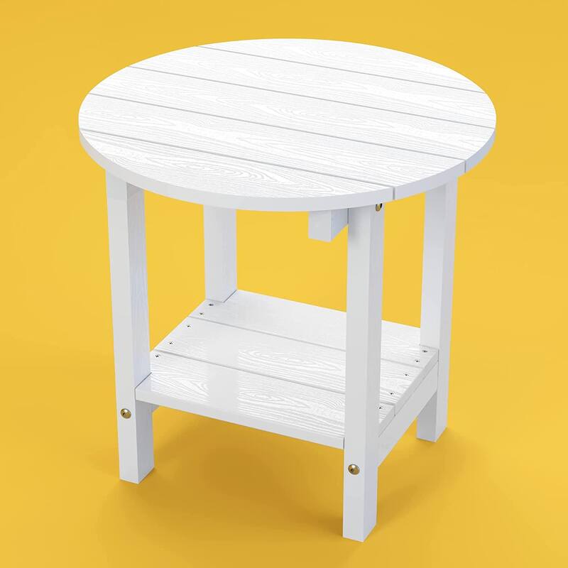 WINSOON All Weather HIPS Outdoor 2-Tier Outdoor Side Tables Adirondack Tables - White