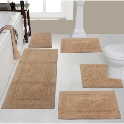 Classy Bathmat Collection 100% Cotton Non-Slip Bathroom Rug Set, Machine Washable Bath Rug, 5 Piece Bath Mat Set with Contour