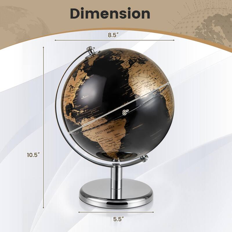 Gymax Metallic Black World Globe 8-Inch Rotating Earth Globe Metal